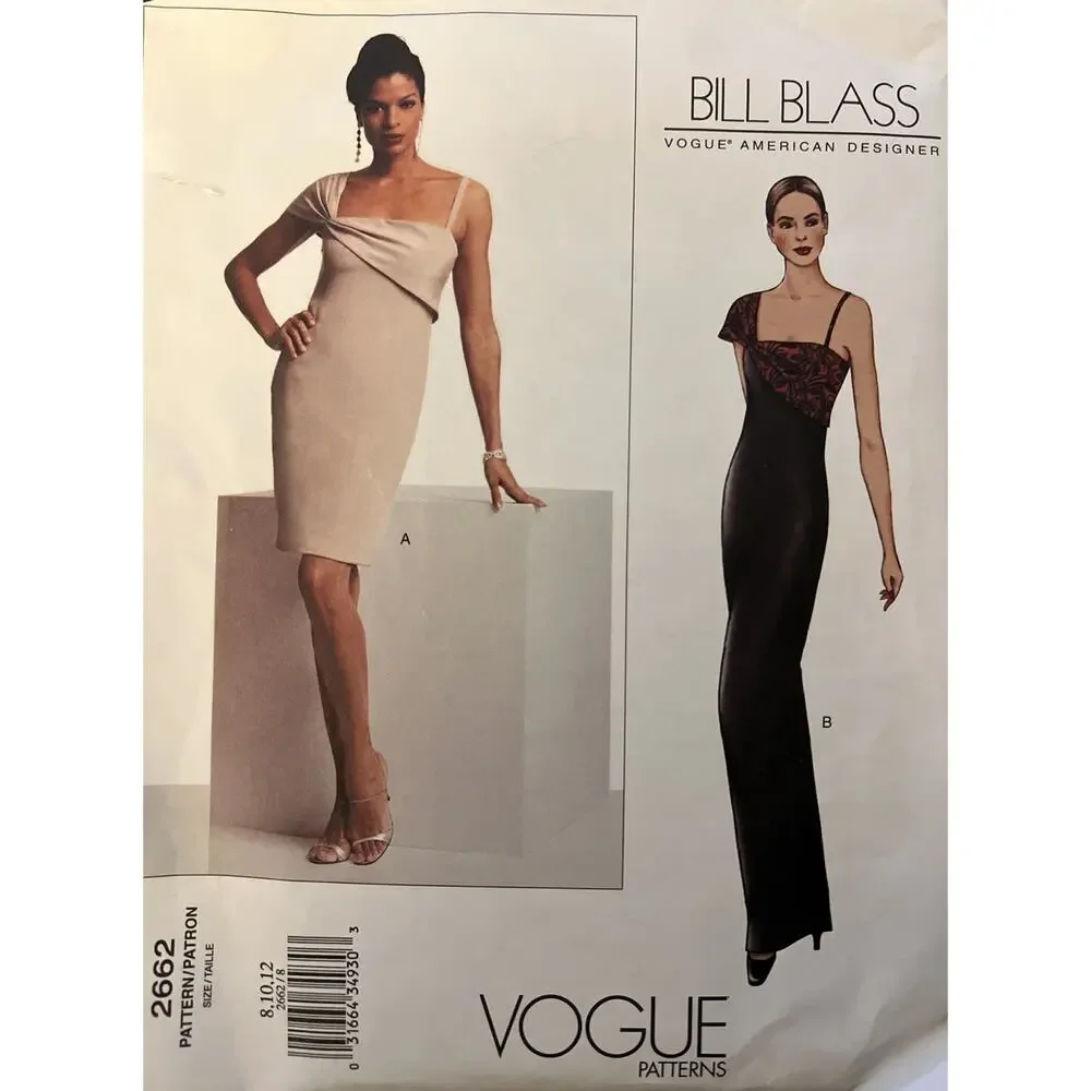 Vogue Pattern 2662 Bill Blass Evening Formal Grecian Dress Size 8-10-12 UNCUT